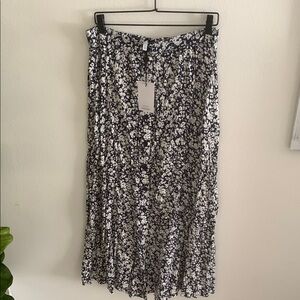 & Other Stories Navy and White Pleated Midi Skirt